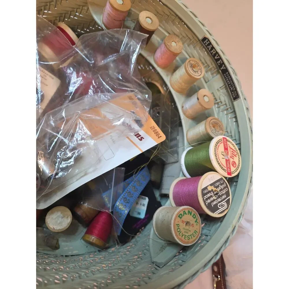 Vintage Harvey Cottage Sewing Basket Full Of Sewing Stuff